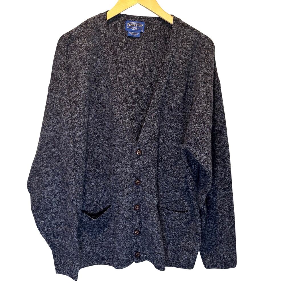 Pendleton Vintage Marled Blue Shetland Wool Cardigan Sweater - size XL